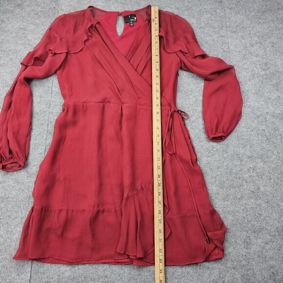 Greylin Dress Womens Medium Red Silk Wrap Ruffle Holiday Romantic Feminine Sheer - Picture 4 of 7
